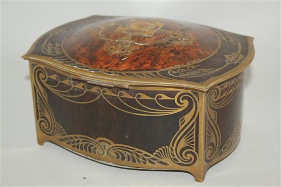An Erhard & Sohne rosewood and brass inlaid secessionist table casket, 9in.